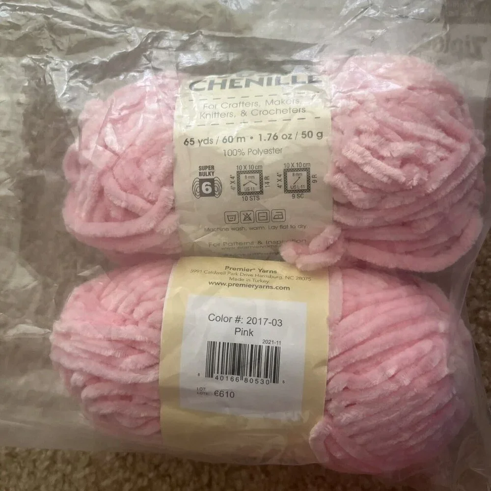 Lot Of 2 Skeins Premier Just Chenille Yarn Pink 65 Yards 100% Polyester New - Picture 1 of 3